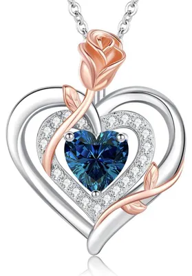 Image de Collier pour femme, argent 925, double cœur, rose, pierre de naissance, bijou, cadeau
