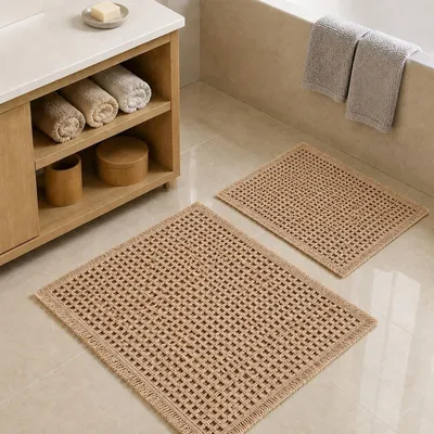 Image de Ensemble de tapis de bain, comprenant un tapis de 46 x 77 cm et un tapis de 43 x 61 cm, lot de 2, antidérapant, lavable, pour salle de bain