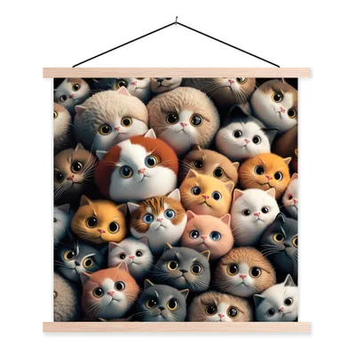 Produktbild von MuchoWow® Textilposter Katze - Design - Braun - Grau - Kinder 40x40 cm mit holzfarbenen Rahmen - Posterleiste