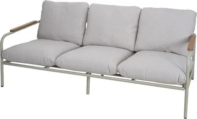 Produktbild von Aluminium-Gartenbank | HxBxT 81x184x81cm | Outdoor 3-Sitzer Sitzbank Sofa | Hellgrün | Polster Beige | Olefin Stoff (205 g/m?)
