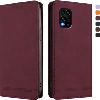 Produktbild von Hülle für Xiaomi Mi 10 Lite, Retro Kunstleder Ständer Klapphülle mit Kartenfächer und Magnetische Rot