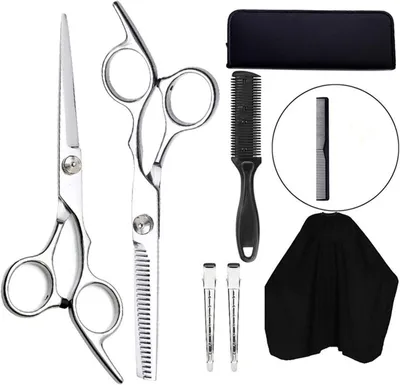 Produktbild von 9-teiliges Set mit Friseurscheren, Haarschere, Haarbürste, Haarspange, Umhang und Kamm für den Friseursalon