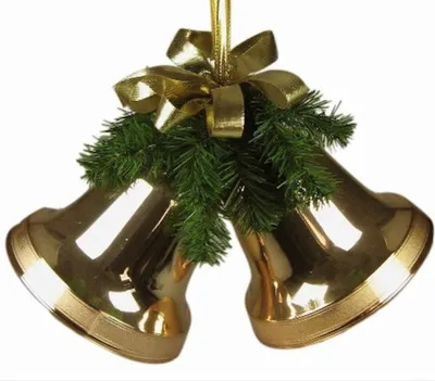 Produktbild von 2er Set Weihnachtsglocken Gold Grün 10 cm mit dekorativer Schleife Christbaumschmuck