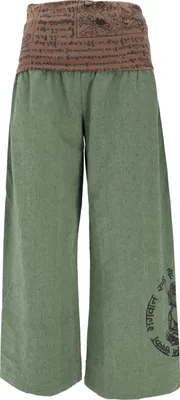 Produktbild von Weite Marlenehose, Buddha Wellnesshose, Yogahose, Boho Hose mit Breitem Bund - Olive, Damen, Baumwolle, Größe: XL