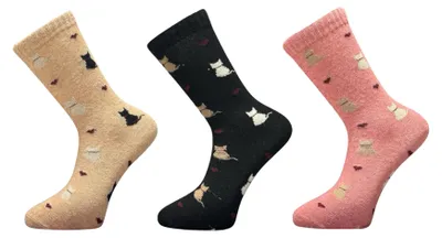Produktbild von Damen Thermo Socken mit Katzenmotiv im 3er Pack   , Farbe:Rosa, Größe Socken & Strumpfhosen Erwachsene:35-38