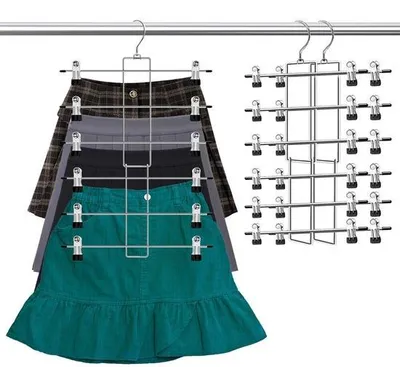 Image de Lot de 2 crochets pour armoires, crochets courts à 6 niveaux avec pinces, crochets à pantalons peu encombrants