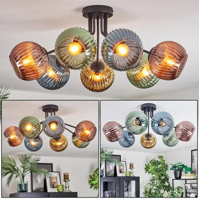 Produktbild von Cesaro Deckenlampe aus Metall/Riffelglas in Schwarz/Blau/Grün/Gold/Kupfer