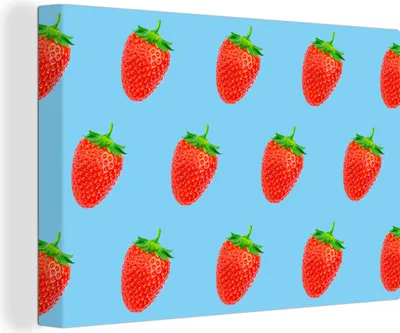 Produktbild von OneMillionCanvasses® - Leinwandbilder - 140x90 cm, Erdbeere - Muster - Sommer, Wandbilder Kunstdruck Wanddekoration