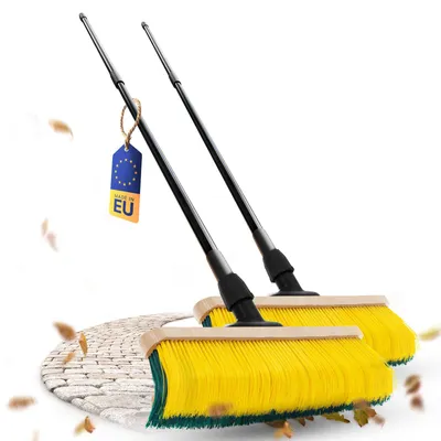 Productafbeelding van Novaliv 2x veegborstel met steel, 60 cm. Speciale veegborstel met gebogen borstelharen - ideaal als tuinveger, krabber, veger voor kunstgras. Optimaal voor kamperen, als straatveger