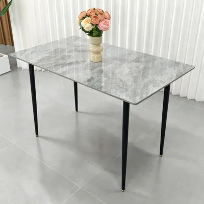 Produktbild von FATIVO Esszimmertisch Marmor 120x70x76 cm – Skandinavischer Esstisch für 4-6 Personen, Küchentisch schmal, Wohnzimmer & Esszimmer, Hellgrau