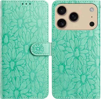 Produktbild von Mobigear Flowers iPhone 17 Pro Hülle Klapphülle Geldbörse - Grün