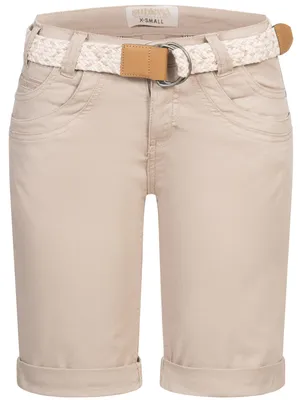 Image de Short pour femme, bermuda, short d'été, short chino, pantalon en tissu, ceinture