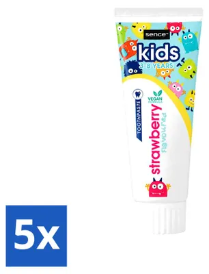 Produktbild von 5 x Sence Kindertandpasta 3-8 Jahre - Erdbeergeschmack - Vegan - 75 ml - Vorteilspackung - 5 Stücke