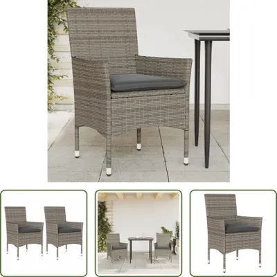 Produktbild von The Living Store Gartenstühle mit Kissen 2 Stk. Grau Poly Rattan