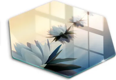 Produktbild von Glasschneideplatte - Herdabdeckplatte - Hexagon 40 cm -Schneidebrett - Spritzschutz - Lilie Blumen auf dem Wasser