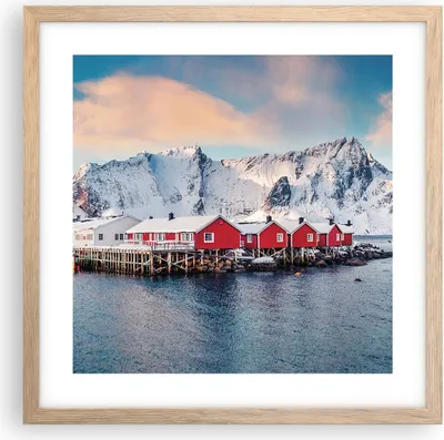 Produktbild von Gerahmtes Poster - Rahmen in heller Eiche - Lofoten Dorf Angeln - 40x40 cm - Wand Bild - Wanddeko - Wandbilder - Kunstposter - Wandposter - Bilderrahmen - Bilder - Kunstdruck - P2NAC40x40-4762