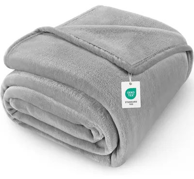 Produktbild von Kuscheldecke 300GSM Extra Weich Fleecedecke Sofadecke 150x200 cm Grau Hellgrau