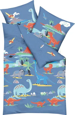 Produktbild von Kaeppel Kinder-Bettwäsche Dinosaurus" blau 1x 135x200 cm + 1x 80x80 cm"