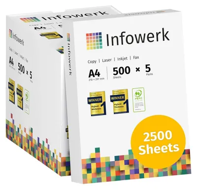Productafbeelding van Printerpapier A4 - Kopieerpapier 80 g - 2500 vellen - 5 x 500 - Hoogwit CIE 160 - Pefc
