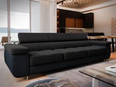 Produktbild von Sofa MOSINE mit Schlaffunktion, Schlafsofa, Wohnzimmersofa, Couch, Soffa, Bettsofa, Geflochtener Stoff – Schwarz SAWANA 14 + MADRYT 9100