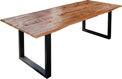 Produktbild von Esstisch Baumkante Massiv Mango naturfarben 180 x 90 schwarz U-Gestell DORA
