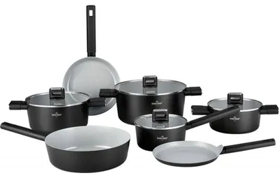 Image de Batterie de cuisine 18 Pièces tous feux dont induction Basel Premium Collection Noir Swiss Haus SH-SC3018B