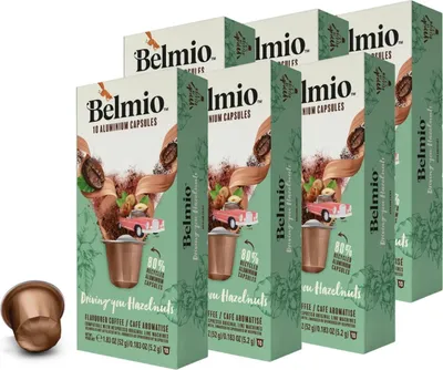 Produktbild von Belmio Driving You Hazelnuts 60 Kaffeekapseln für Nespresso – Gourmet Kaffee mit Haselnuss-Aroma, 60 Stück Aluminium Kapseln, nussig & cremig, süß