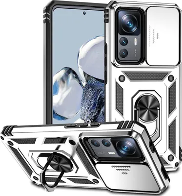 Image de Etui pour Xiaomi 12T / 12T Pro / Redmi K50 Ultra étui double couche avec protection coulissante de l'appareil photo et anneau de support Argent