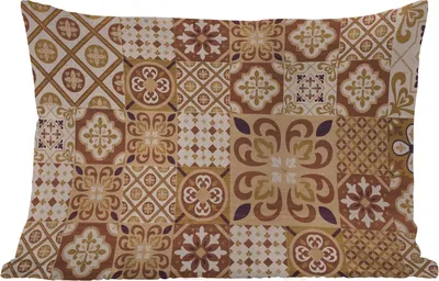 Produktbild von MuchoWow® Outdoor Kissen - Blumen - Figuren - Vintage - Braun - Design - 50x30 cm - Wetterfest - Lounge Kissen - Sofa kissen - Wohnzimmer Dekoration