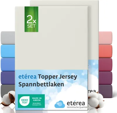 Immagine prodotto di Set di 2 lenzuola con angoli Comfort Jersey Topper eterea Natur 200x200 - 200x220 cm