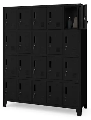 Produktbild von Umkleideschrank 5B4A Fächerschrank Schließfachschrank mit 20 Fächern Wertfachschrank Metall Pulverbeschichtung 172 cm x 136 cm x 45 cm Schwarz