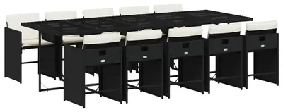 Produktbild von vidaXL 11-tlg. Garten-Essgruppe mit Kissen Schwarz Poly Rattan