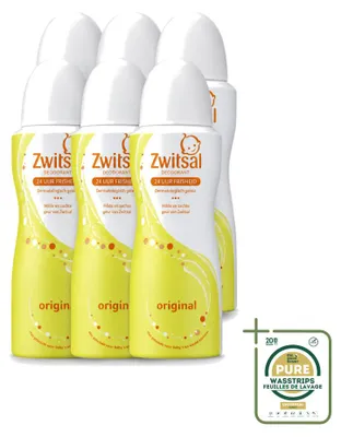 Zdjęcie produktu dla 6 sztuk dezodorantu w sprayu Zwitsal Origineel, pojemność 100 ml, zestaw ekonomiczny