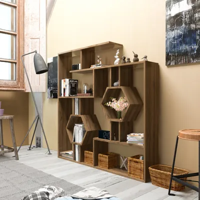 Produktbild von Skye Decor, Tamara - Walnut, Bücherregal, Nussbaum, 100 % MELAMINBESCHICHTETE SPANPLATTEN, 134 x 22 x 134 cm