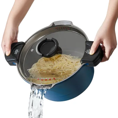 Pastatopf 24 cm 4,5 L mit Siebdeckel, Alu, Keramikbeschichtung, Blau