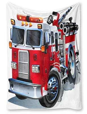 A cartoon-style illustration of a red fire truck on a white background.