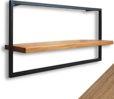 Produktbild von holz4home® Wandregal Long in schwarz gerahmt | Hochwertiges Eichenholz | 70x30x15cm | Ohne Baumkante, Natur geölt | Inkl. Befestigungen aus Stahl