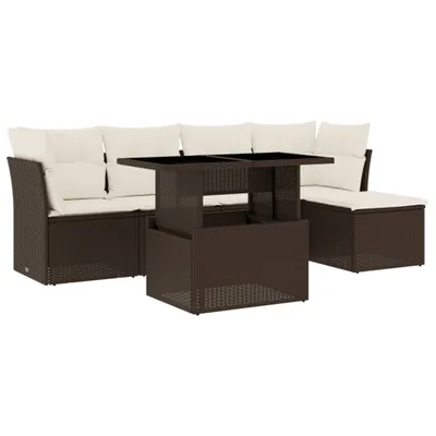 Produktbild von 6-tlg. Garten-Sofagarnitur mit Kissen Braun Poly Rattan