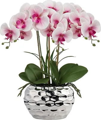 Obrázok produktu pre Umelé orchidey Phalaenopsis 44cm umelá kvetinová dekorácia v keramickom kvetináči, ružová