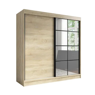 Produktbild von Taviro 200 cm Sonoma, 2-türiger Kleiderschrank mit Spiegel, 3 Schubladen und Kleiderstangen – Funktionalität und Eleganz!