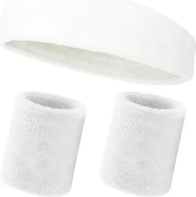 Produktbild von INF Sport Stirnband Handgelenkband Set - Schweißabsorbierend, Atmungsaktiv, Komfortabel Weiß