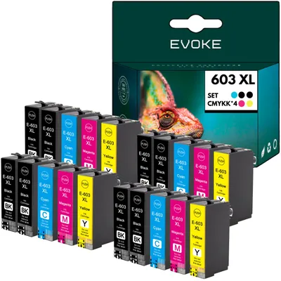 Immagine prodotto di Inchiostri compatibili per stampanti Epson 603XL 603 XL T03A6: 20 cartucce (8 nere + 4 ciano + 4 magenta + 4 gialle) da 248 ml, compatibili con i modelli Expression Home XP-2100, 21[05/50/55], 31[00/05/50/55], 41[00/05/50/55] e WorkForce WF-2810DWF, 28[20DWF/30DWF/35DWF/40DWF/45DWF/50DWF/70DWF]