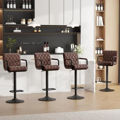 Immagine prodotto di Set di 4 sgabelli da bar, con altezza regolabile, rotazione a 360° e rivestimento in ecopelle marrone scuro