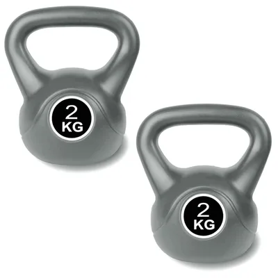 Produktbild von 2er Set Kugelhantel 2kg Grau Kettlebell Schwunghantel Rundgewicht Fitness Krafttraining Kugelgewicht