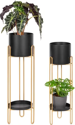 Produktbild von bremermann Blumenhocker 2er-Set, Metall-Blumenständer, Blumensäule schwarz/gold