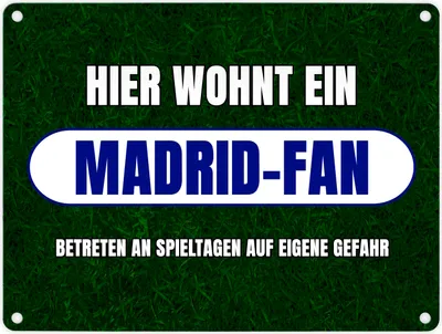 Produktbild von Hier wohnt ein Madrid-Fan Metallschild in 15x20 cm mit Rasenmotiv