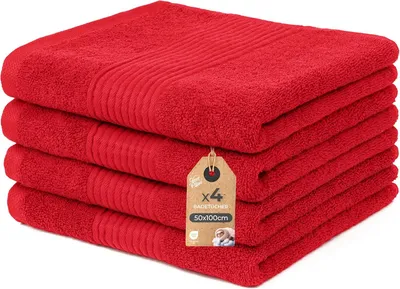 Immagine prodotto di Set di 4 asciugamani Cloud Pillow 50x100 cm, 100% cotone, spugna da 500 g/m², morbidi, altamente assorbenti, certificati Oeko-TEX, ideali per il bagno, gli ospiti e la spa (Rosso)