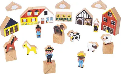 Produktbild von Janod Bauklötze - Bauernhof Spielzeug Bauset für Kinder