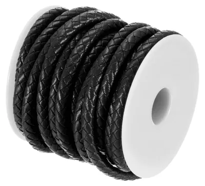 Lederband geflochten, 5 m x 5 mm, echtes Rundleder, schwarz