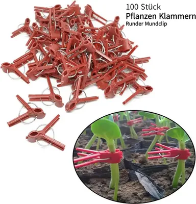 Obrázek produktu pro 100 plastových sponek na rostliny, zahradní nářadí na okurky, lilky, melouny, kulaté ústí sponky